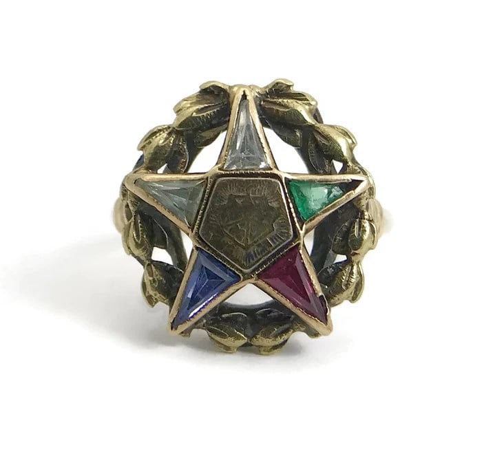 Vintage 1960's Eastern Star Multicolored Gemstone Ring 10K Yellow Gold, 5.09 Gr (1 of 9)