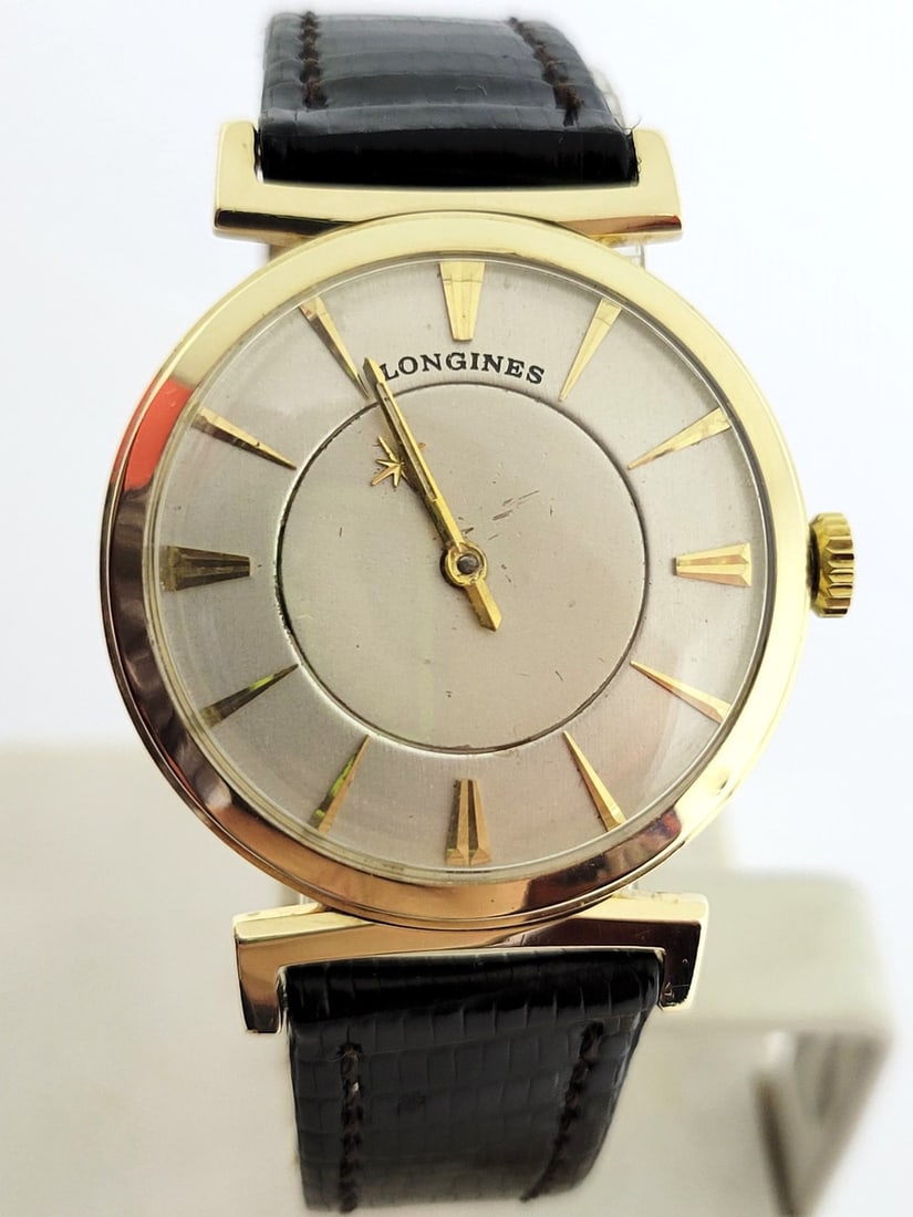 Solid 14k LONGINES MYSTERY Dial Winding Watch Ref 184 c.1960s Cal 23Z* EXLNT: Solid 14k White LONGINES MYSTERY Dial Winding Watch Ref 184 c.1960s Cal 23Z* EXLNT* SERVICED* Beautiful Logs This Men's Longines watch is Swiss made. Great present for yourself or someone you love as