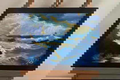 Acrylic painting Sun rays through the clouds Mykhailo Patskan
