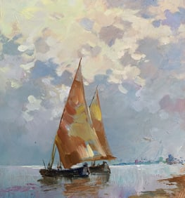 Oil painting Two sailboats at sea Yuriy Suprunchuk
