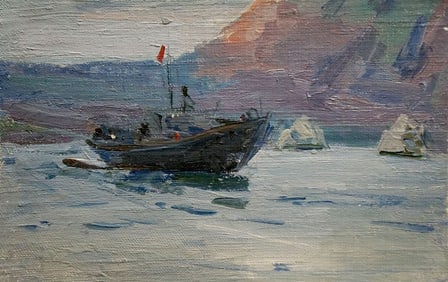 Oil painting Rest on the boat Shishko Sergei Fedorovich