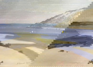 Gouache painting On the shore Chernikov Vladimir Mikhailovich
