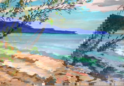 Gouache painting On the shore Chernikov Vladimir Mikhailovich