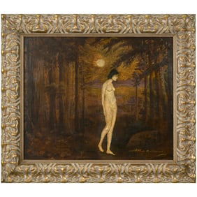 Arthur B. Davies Landscape Oil Laid on Canvas Board