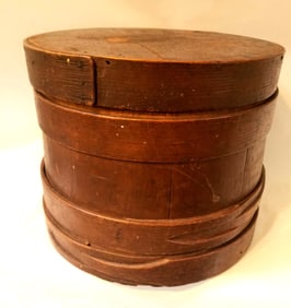 Wonderful covered firkin with Spanish brown paint