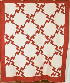 1870's Red & White Drunkard's Path Quilt