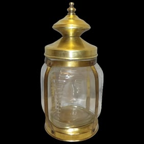 Vintage HAZEL ATLAS Brass Glass Lantern Cookie, Candy, Cigar, or Humidor Jar
