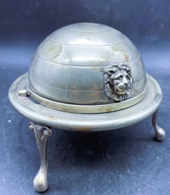 Antique Vintage William Adams EPNS England Footed Lion Dome Butter Caviar Dish