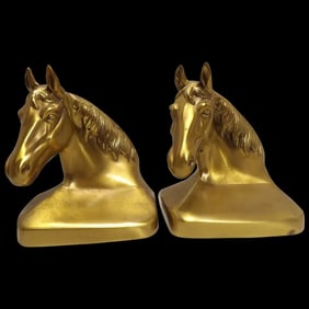 Heavy Brass Horse Head Bookends by PM Craftsman