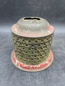 Antique Pierced Tin Still Coin Bank Original Old Paint Red