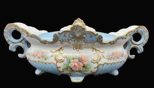 Antique Victoria Porcelain Ornate Lidded, Footed Dish