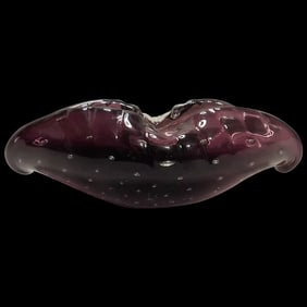 Murano Mid Century Deep Purple Art Glass Controlled Bubble Cigar Ashtray