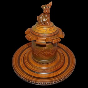 Vintage Hand Carved Wooden Humidor and Pipe Rack