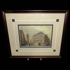 Antique Colored Lithograph- - Ghent’s Gothic City Hall – Belfort Tower Belgium -1860
