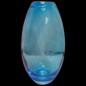 Hand Blown Large Scandinavian Blue with Clear Base Ovoid Vase