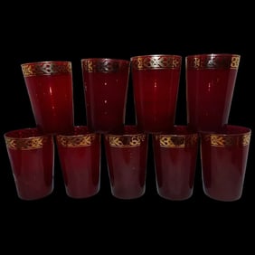 Vintage Pier 1 Holiday Table Ruby Red and Gold Glasses