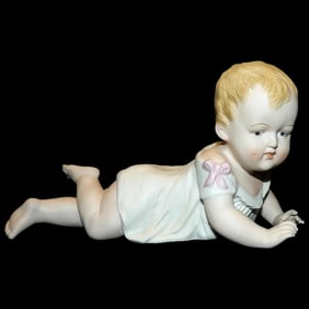 Andrea Bisque Piano Baby Girl with Pink Bow Figurine