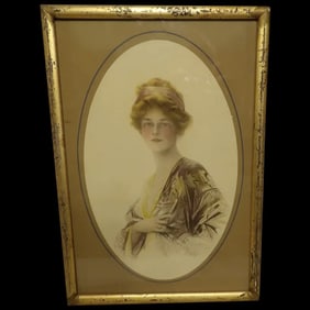 Antique Hand Colored Lithograph of Woman