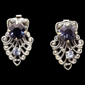 Silverstone Earrings with Blue and Azure Rhinestone Accents