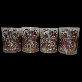 Vintage Tastesetter ELEPHANTS Safari Double Old Fashioned Cocktail Glasses