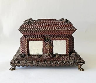 Painted Tramp Art Box w Inset Mirrors Grand Design