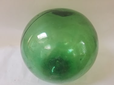 Blown molded glass globe, deep cool green color
