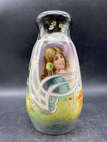 Antique ROYAL BONN PORTRAIT VASE Signed Hand Painted Art Nouveau 1890's