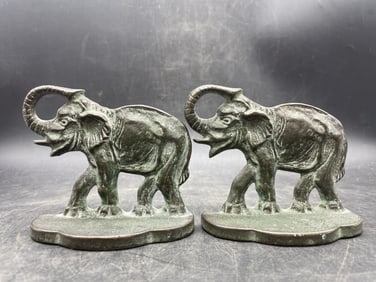 Cast Iron Elephant Bookends Trunks Up