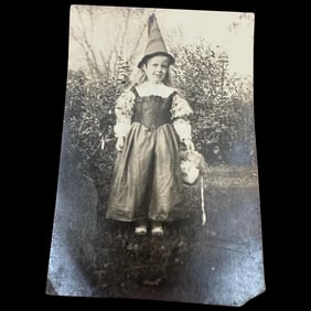 Antique Halloween Girl in Witch costume