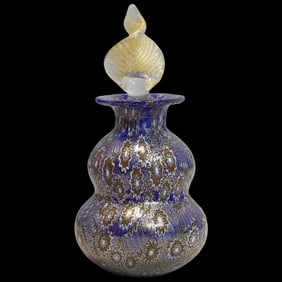 Miniature Millefiori Murano Venetian Italian Blown Art Glass Gold Fleck Perfume Bottle with Stopper