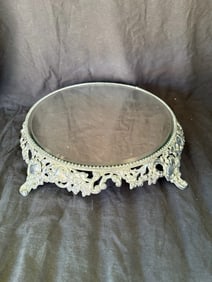 Ornate Antique Silver Plate Mirrored Plateau