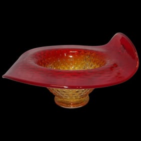 Vintage Kanawha Amberina Jack in the Pulpit Hobnail Bowl with Applied Handle