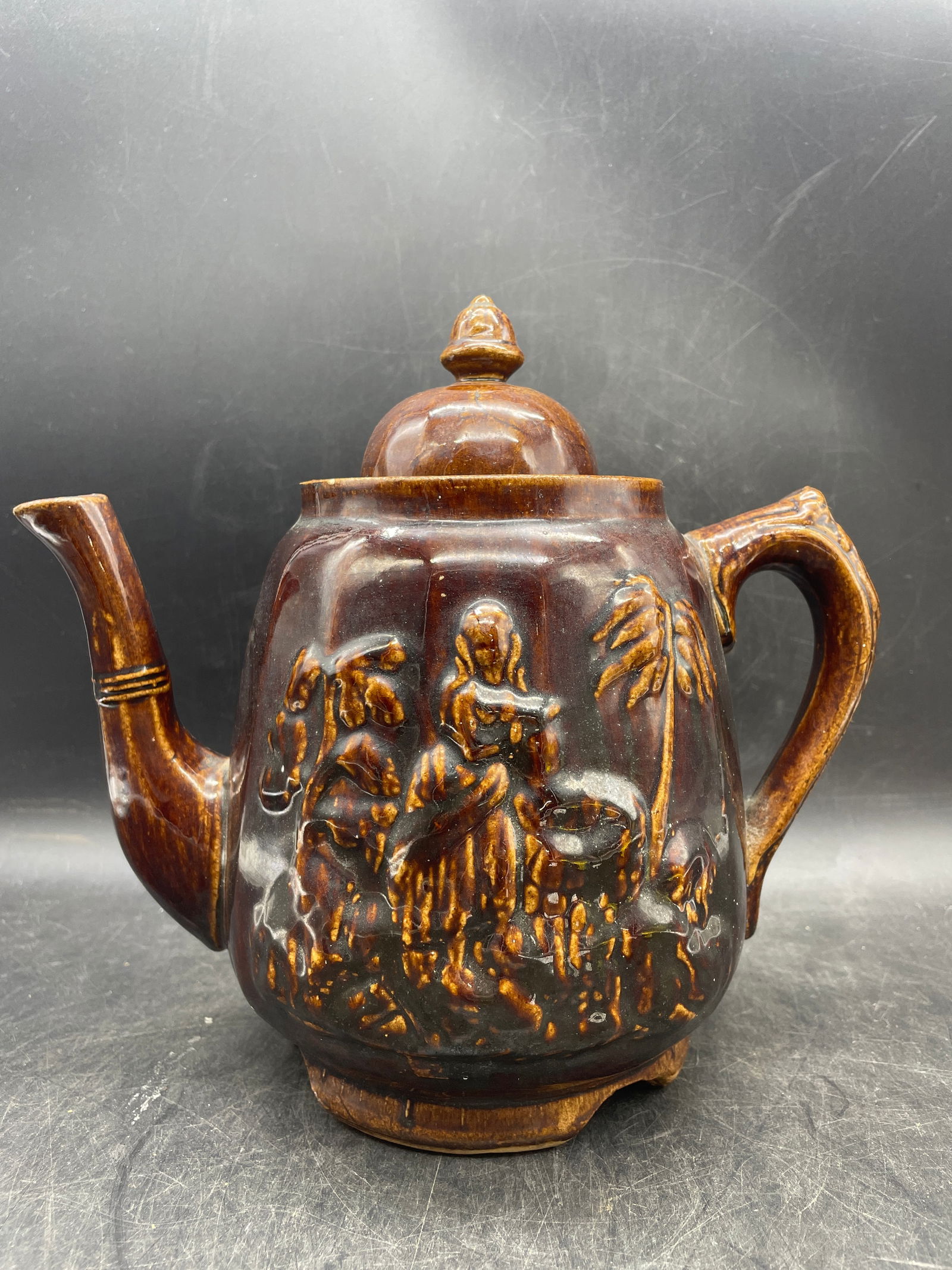 Antique Rebekah at the Well Rockingham Glaze Teapot American Pottery (1 of 8)