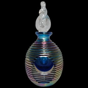 Vintage 1960s Iridescent Murano Sommerso Glass Perfume Bottle with Stopper