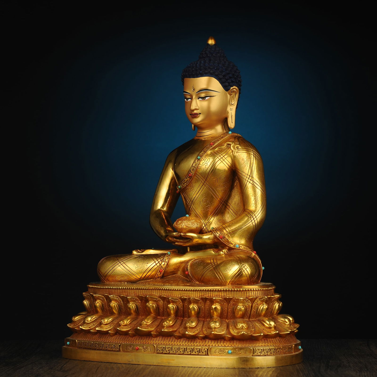 Tibetan Bronze Buddha Statue - Shakyamuni: Title:Tibetan Bronze Buddha Statue - Shakyamuni Origin:Asian private collection Date/Period:20th C Materials:N/A Description:Size: about 32x25x16 cm. Tibetan Antique Bronze Buddha Sculpture. He is smi