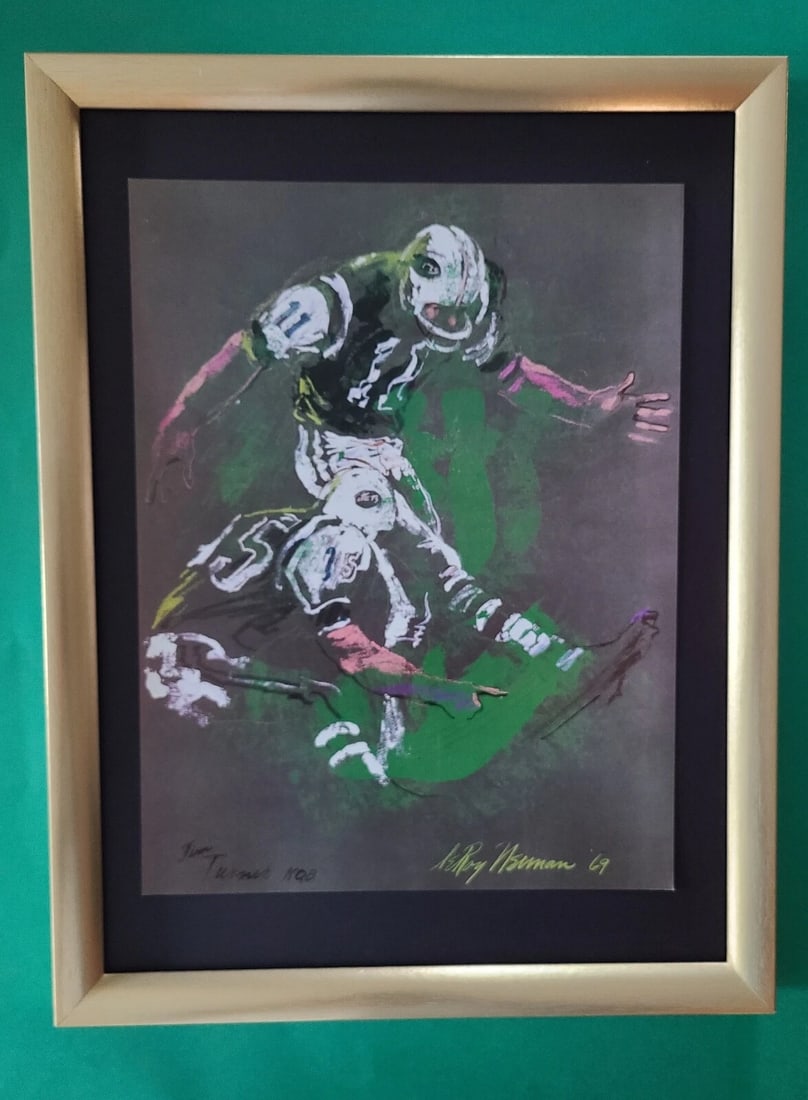 LeRoy Neiman NY JETS Signed Pop Art Mounted and Framed New 16x12 W (1 of 2)