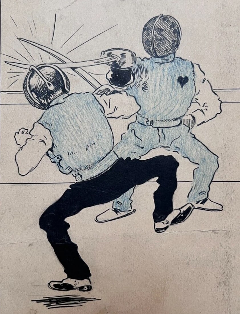 Antique Drawing Ernest B. Lem THELEM (1869-1930) Fencing, People (1 of 8)