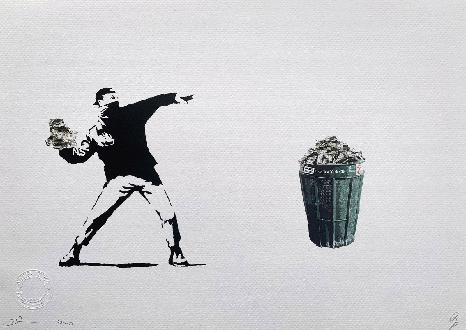 Death NYC Banksy: Title: Death NYC Banksy Date/Period: 21st Century Materials: Giclee on Fine art 300 gsm paper Size: 17 3/4 x 12 1/2 inches Artist: Death NYC, limited edition giclee on paper, out of eddition of 100 + 