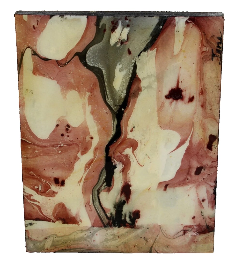 IONE CITRIN Modernist Abstract watercolor with Resin Lacquer Overlay: IONE CITRIN (born 1938). Modernist Abstract watercolor with Resin Laquer Overlay - laid over board, 16" x 12-1/4", signed upper right: IONE. Has the artist's label on the back and an old price of $500