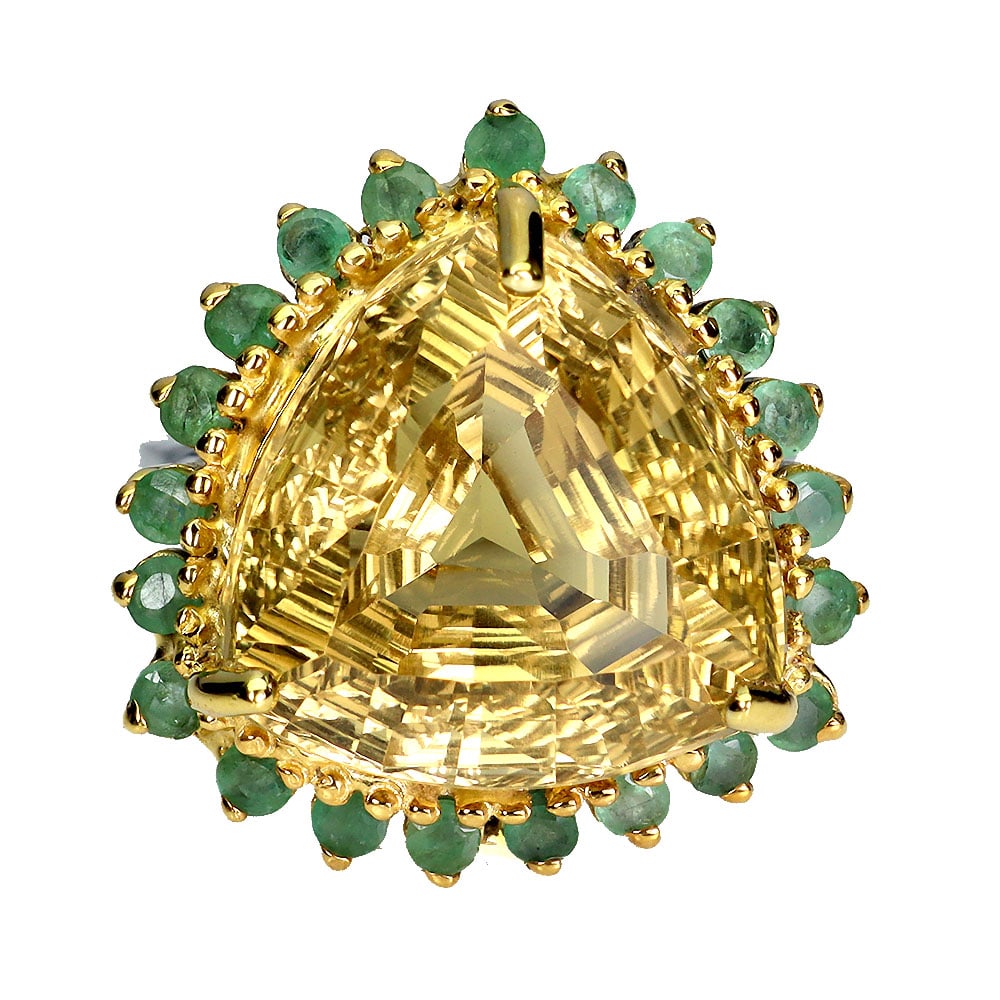 Sterling Silver Ring with Citrine, Emerald Gemstones (1 of 3)