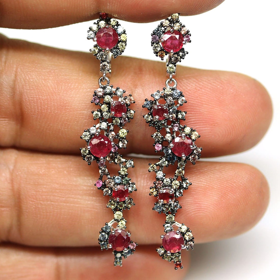 Sterling Silver Earrings with Ruby & Fancy Color Sapphire gemstones (1 of 3)