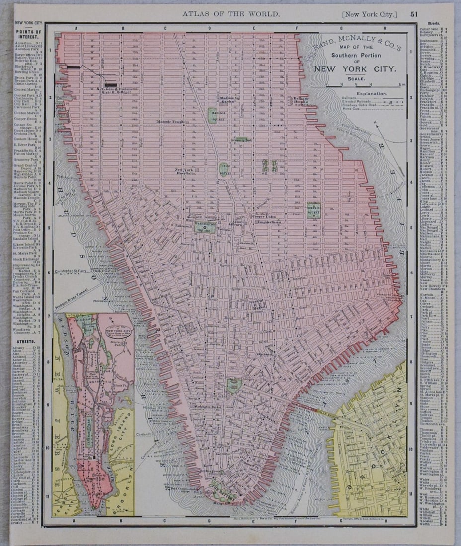 1895 Rand McNally Map of New York City [verso] Brooklyn -- Map of the Southern Portion of New York (1 of 2)