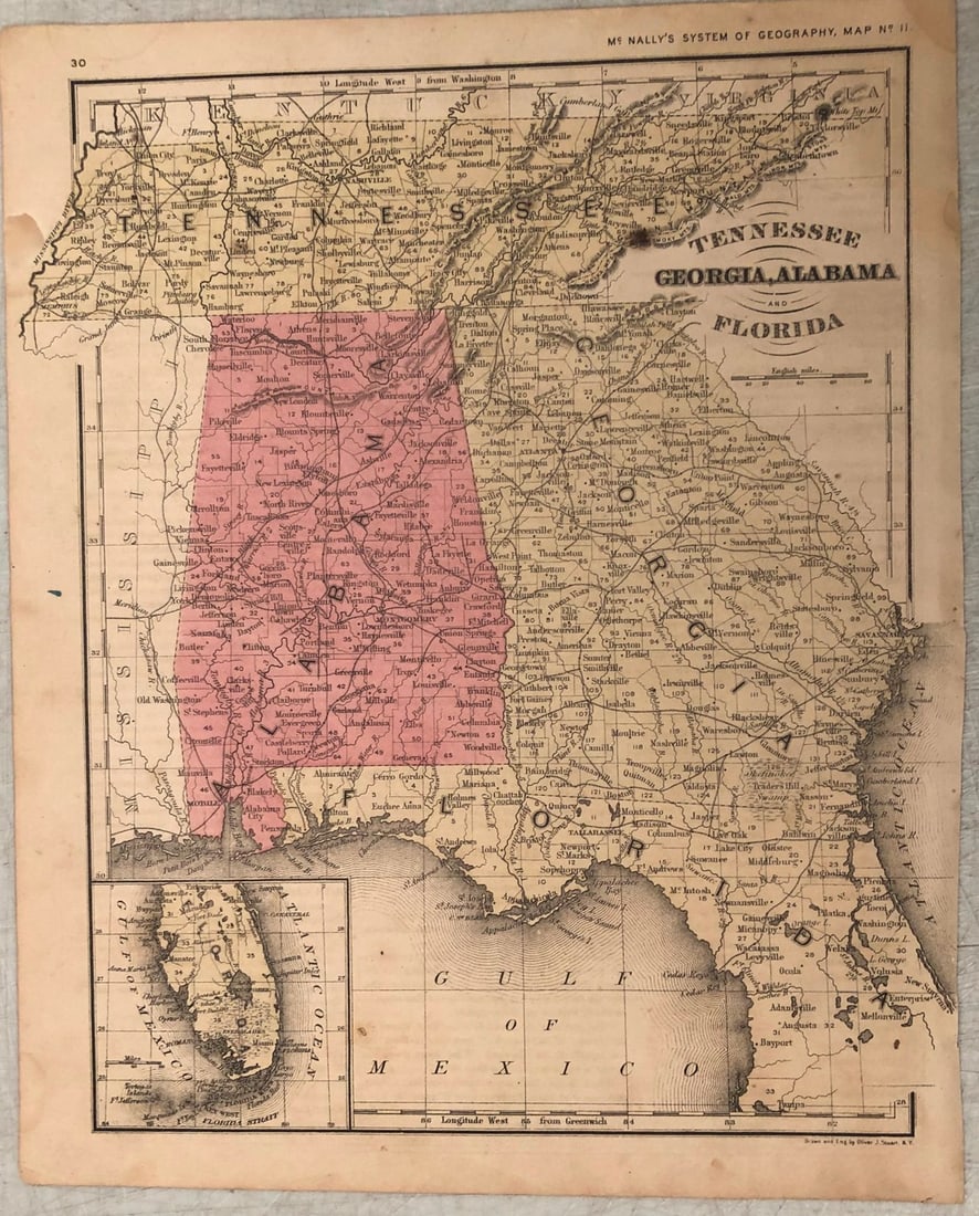 1877 McNally Map of Tennessee, Georgia, Alabama and Florida (1 of 1)