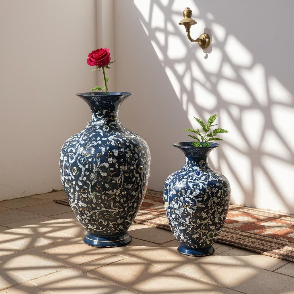 Chinese Coralene Enamel Vases with Glass Beads: Title: Chinese Coralene Enamel Vases with Glass Beads Description: This is an enchanting and rare pair of antique Chinese coralene enamel vases, a beautiful testament to a celebrated decorative art fo