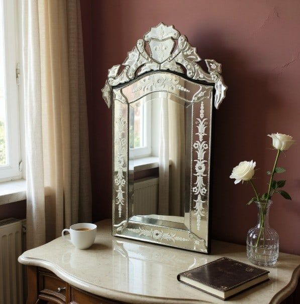 Ornate Venetian-Style Etched Glass Wall Mirror (1 of 5)