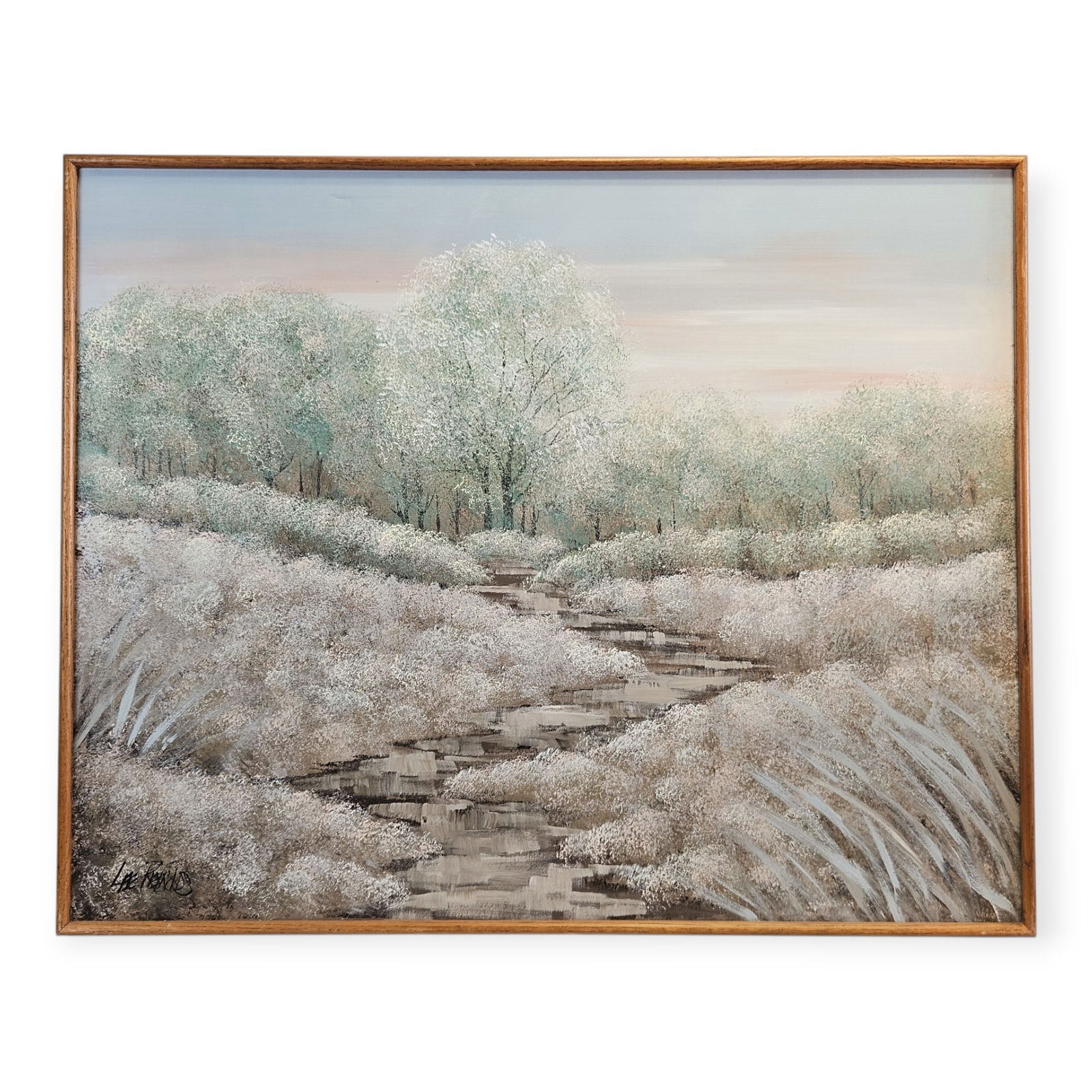 Textural Tranquility - Lee Reynolds Studio Winter Landscape Painting: Title: Textural Tranquility - Lee Reynolds Studio Winter Landscape Painting Description: This is a captivating original painting that offers a serene and textural landscape from the well-documented Le