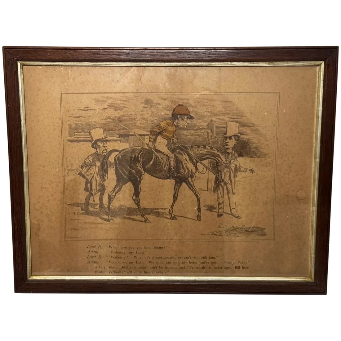 Political Print William Gladstone As Lord Rosebery's Jockey On Horse Verbosity: Political Print William Gladstone As Lord Rosebery's Jockey On Horse Verbosity 1 Fine British Antique Victorian Historic Rare Political Sporting Framed Print By Punch Cartoonist Edward Linley Sambourn