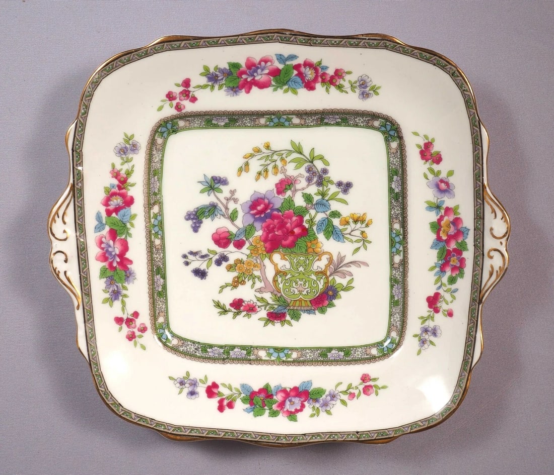 Royal Paragon Tree of Kashmir Cake SANDWICH Snack TRAY DISH Square: This is one exceptional Cake/Snack Tray/Plate that was made by Royal Paragon, England. The tray is in the famous Tree of Kashmir pattern. The pattern includes exotic tree and vase with vibrant flowers