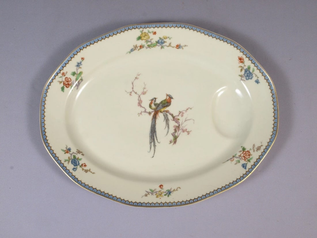 Limoges France HAVILAND PARADISE LARGE Oval Meat Turkey Platter Antique 13 5/8": This is a rare and gorgeous Large Oval Meat/Turkey Platter made in Limoges, France by Theodore Haviland. The platter is 13 5/8" by 10 1/2". It is in good used antique condition with no chips, cracks o