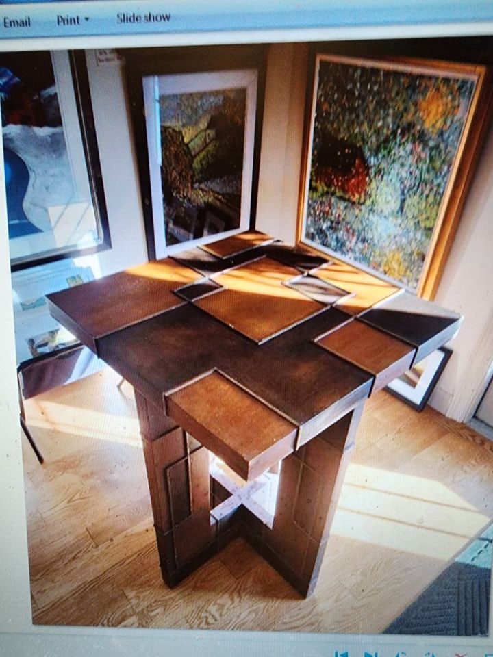 Vintage mid-century modern brutalist wooden table in manner of Frank Lloyd Wright (1 of 1)
